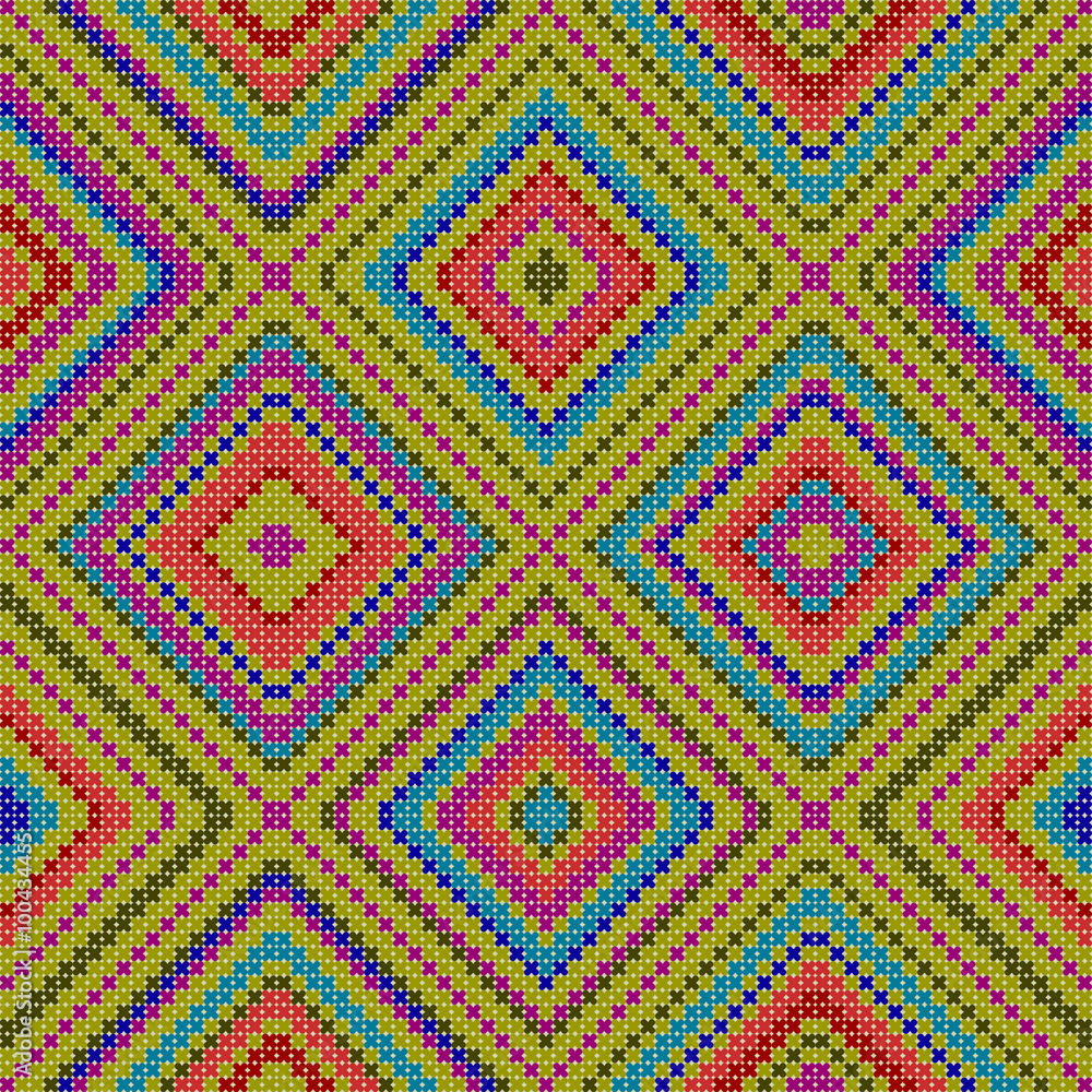 decorative colorful ethnic x-stitch seamless pattern