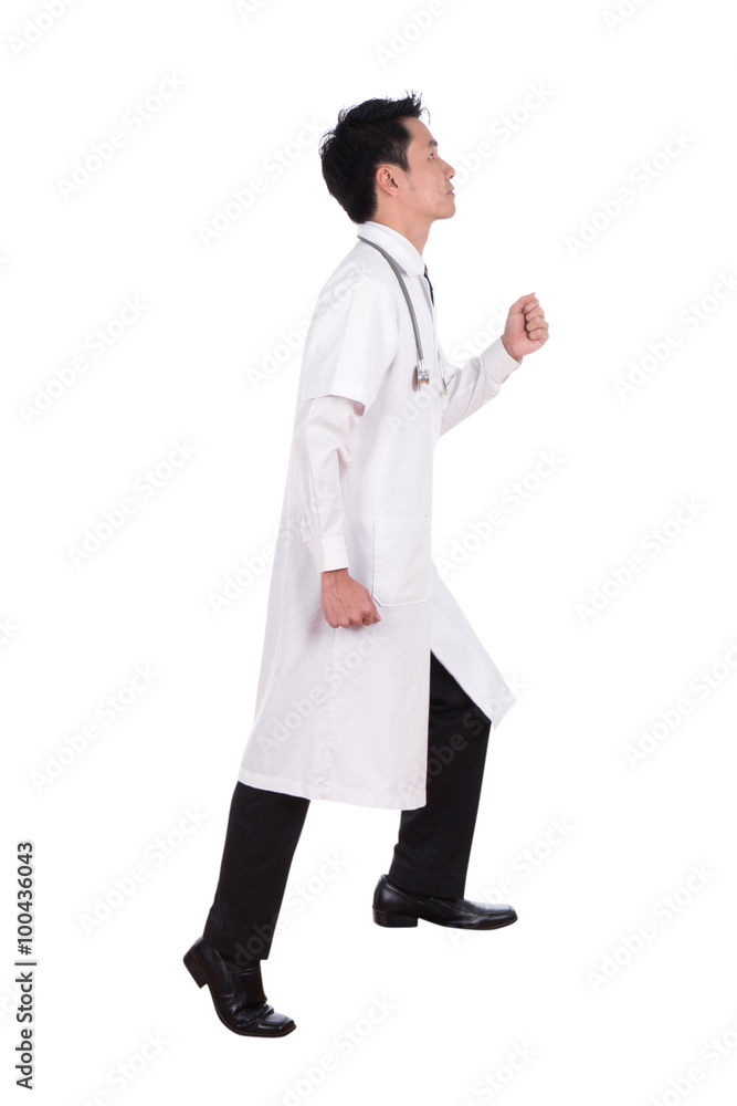 male doctor stepping up isolated on white background male doctor stepping up isolated on white background