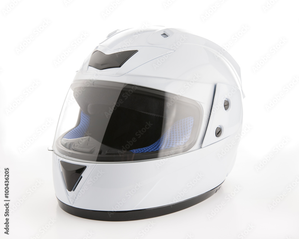 High quality light white motorcycle helmet over white background