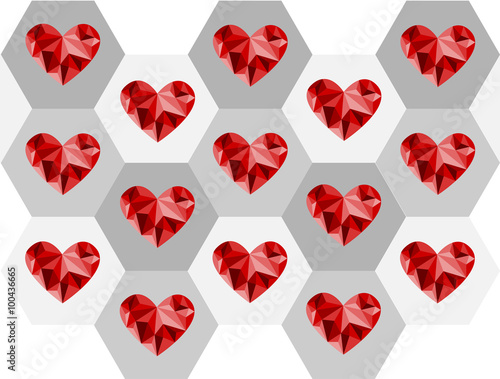 valentine red heart polygon in hexagon design
