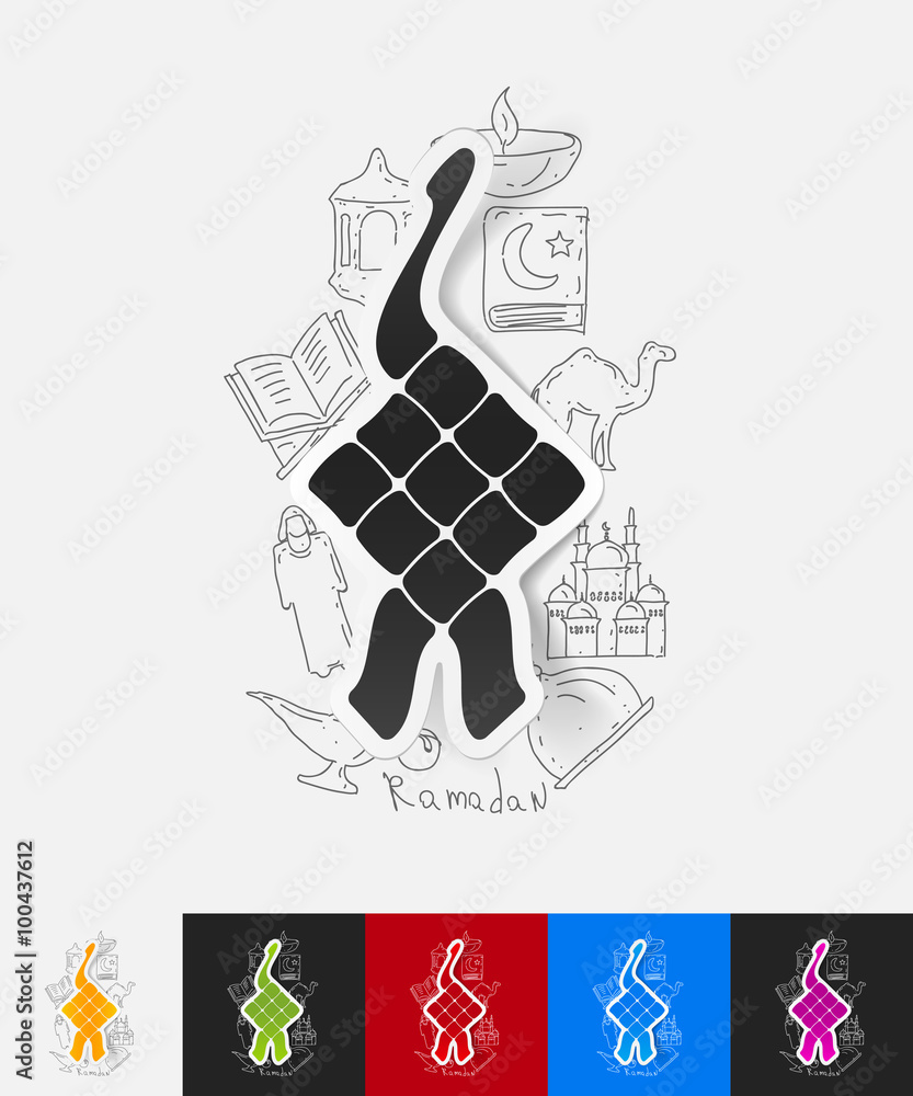 ketupat paper sticker with hand drawn elements