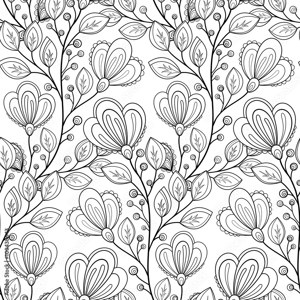 Vector Seamless Monochrome Floral Pattern