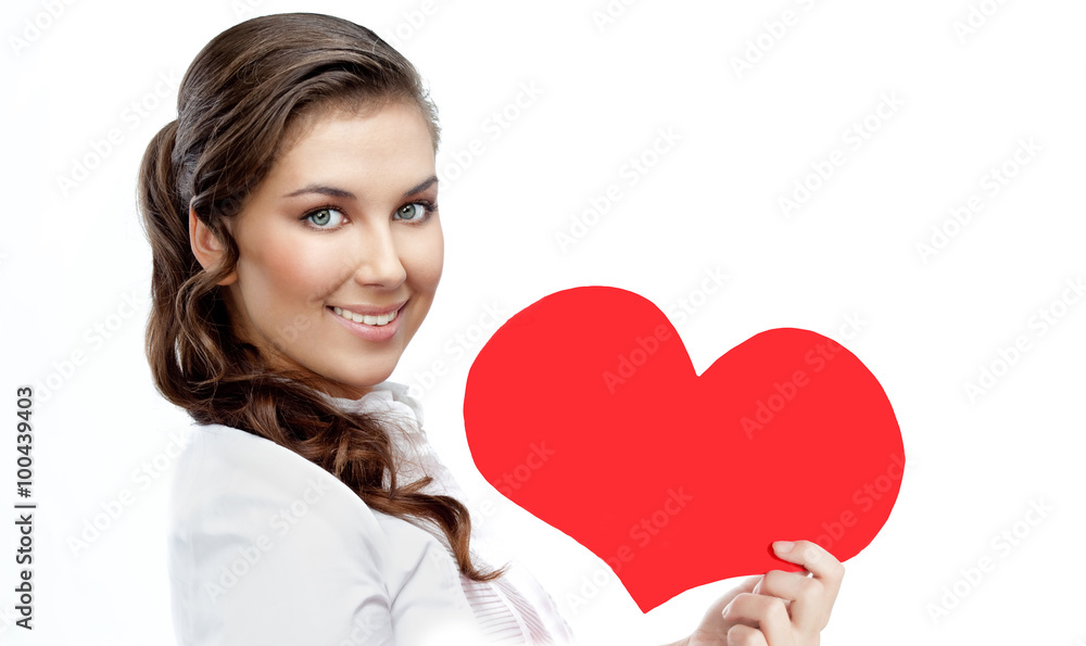 woman beauty with red heart valentine's love woman beauty with red heart valentine's love