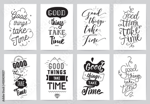 Inspirational cards 8 set. Typographical design. Lettering concept.