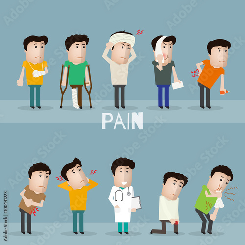 Sick characters set of people with pain and diseases 