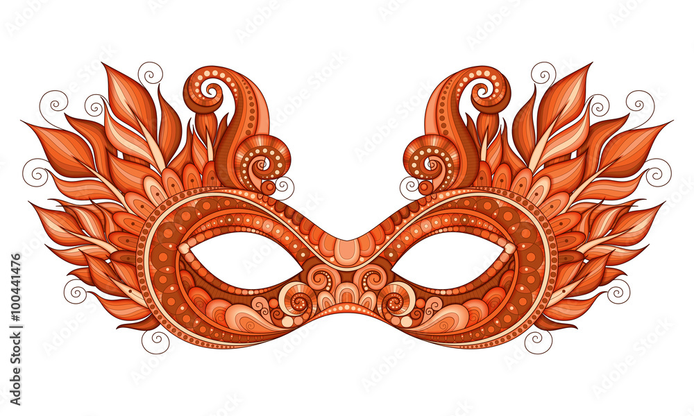 Vector Ornate Red Mardi Gras Carnival Mask with Decorative Feath