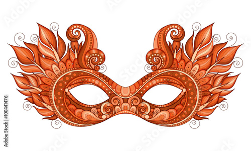 Vector Ornate Red Mardi Gras Carnival Mask with Decorative Feath