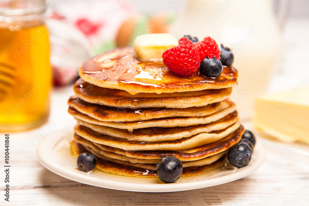 High pile of delicious pancakes High pile of delicious pancakes