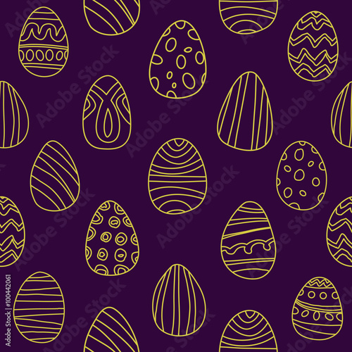 Seamless pattern with colorful Easter eggs. Gold and purple.