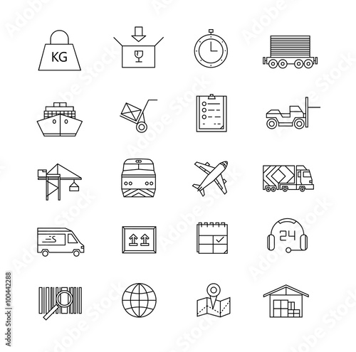 Logistic vector icons. line icons.