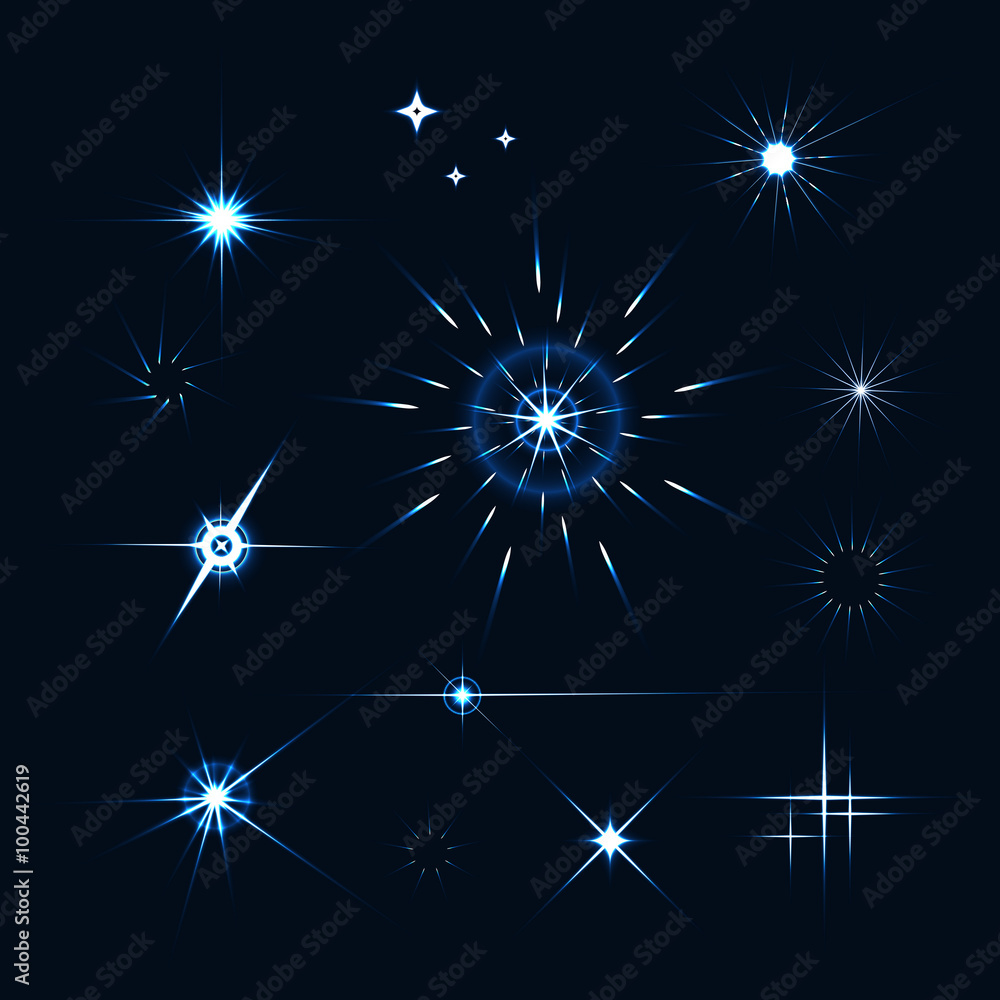 Vector set of sparkle lights stars. Stars with rays, explosion, Vector set of sparkle lights stars. Stars with rays, explosion,