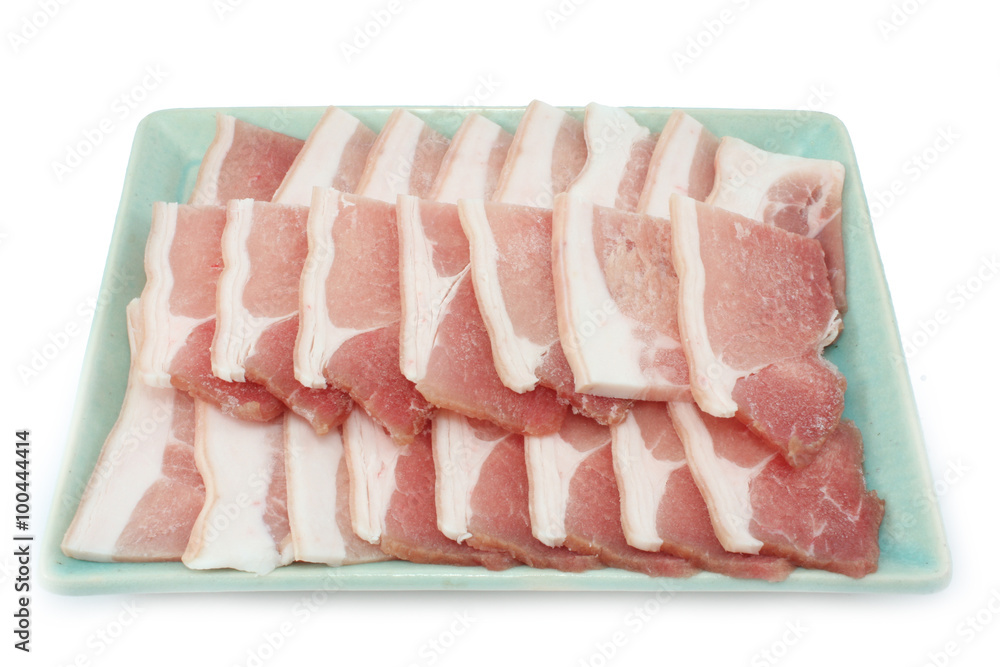 Bacon, streaky pork slice on white background Bacon, streaky pork slice on white background