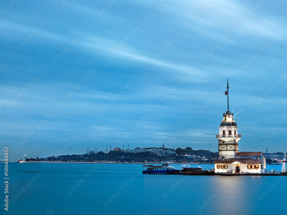 long exposure shot with Maiden's Tower in Istanbul, Turkey long exposure shot with Maiden's Tower in Istanbul, Turkey