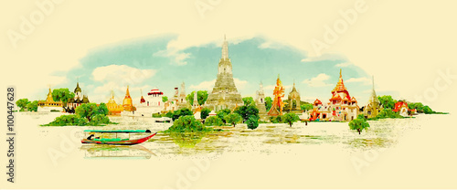 water color vector panoramic BANGKOK view