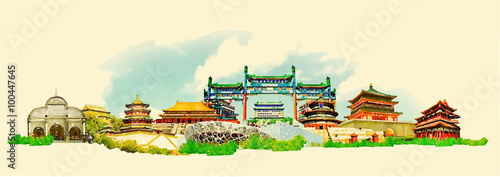 vector watercolor BEIJING city illustration