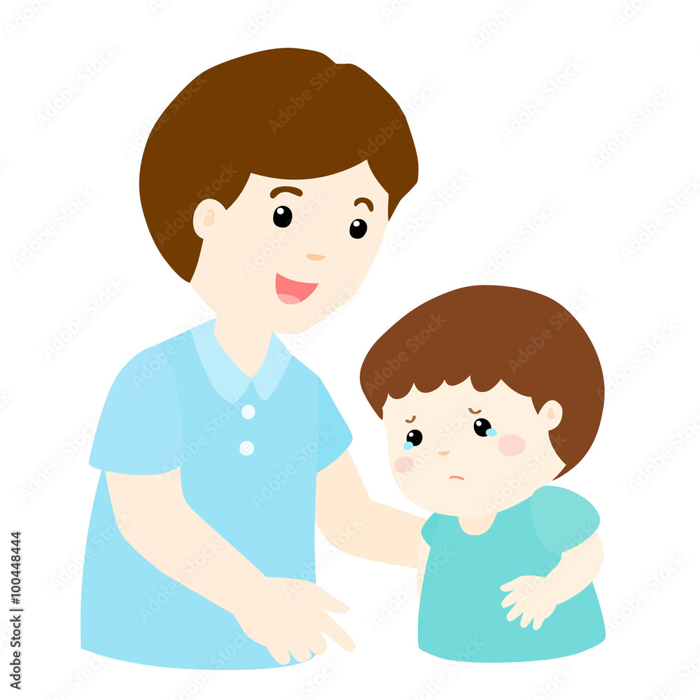 Father soothes crying son vector Father soothes crying son vector