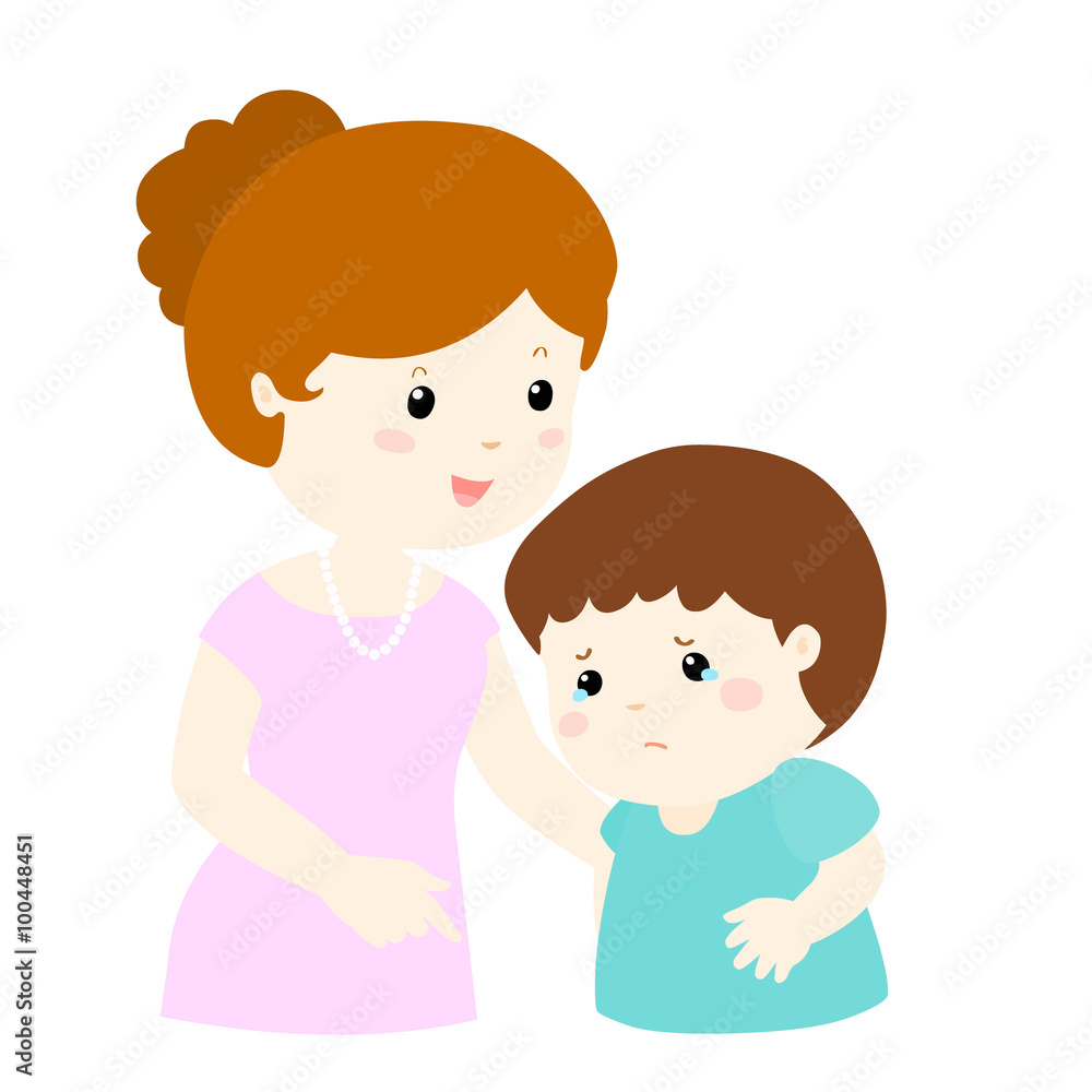Mother soothes crying son vector Mother soothes crying son vector
