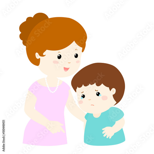 Mother soothes crying son vector