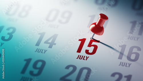 July 15 written on a calendar to remind you an important appoint