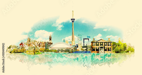 vector watercolor TORONTO city illustration