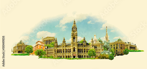 vector watercolor VIENNA city illustration