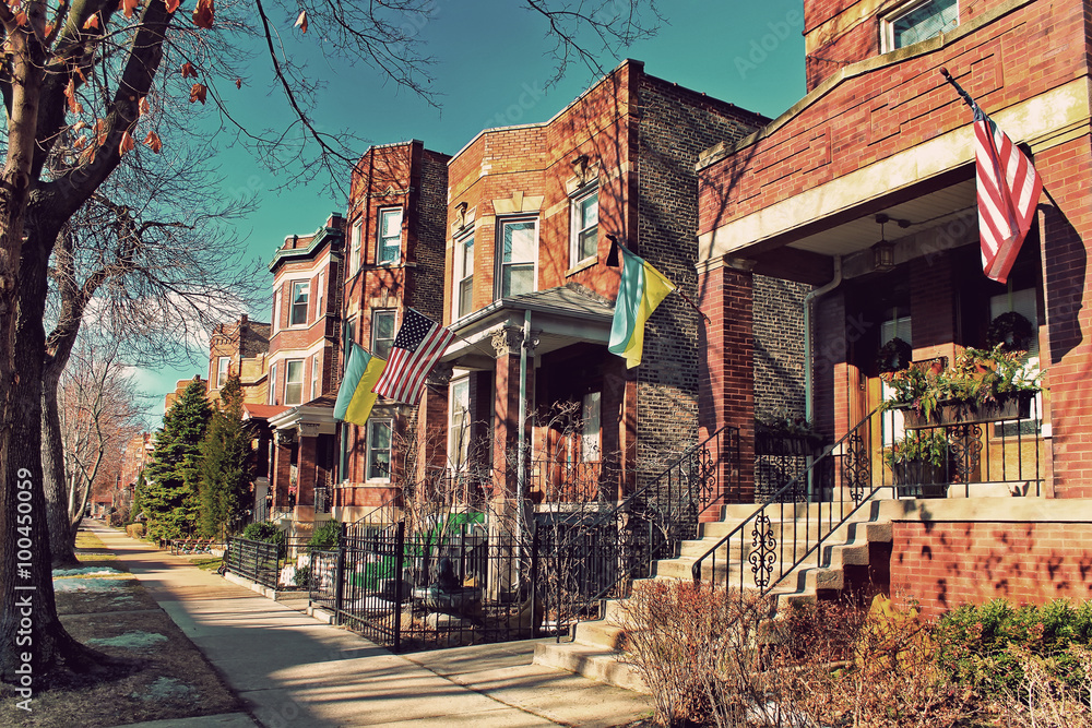 Obraz premium Typowa architektura w ukraińskiej wiosce w Chicago, USA