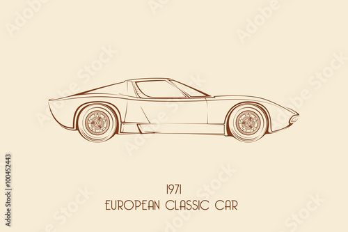 European vintage classic sports car, silhouettes, outlines, contours.