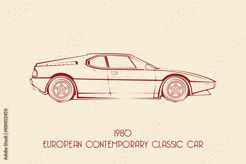 European vintage classic sports car, silhouettes, outlines, contours.