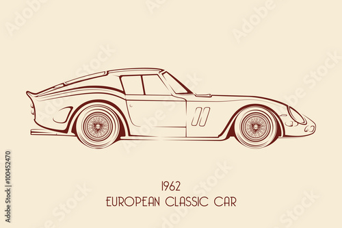 European vintage classic sports car, silhouettes, outlines, contours.