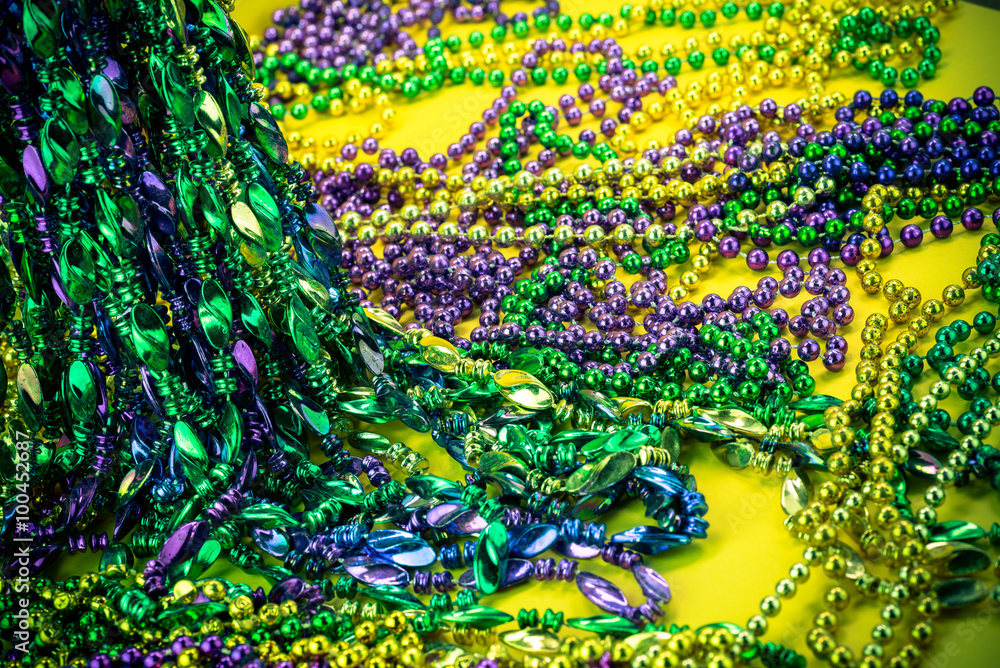 Colorful Mardi Gras beads.
