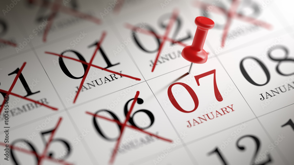 January 07 written on a calendar to remind you an important appo January 07 written on a calendar to remind you an important appo