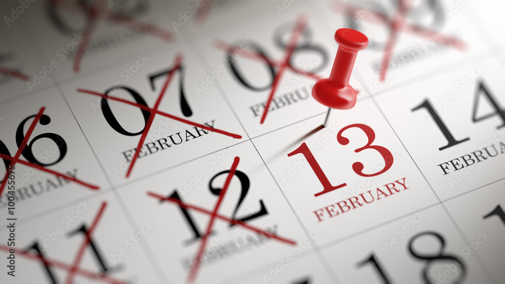 February 13 written on a calendar to remind you an important app February 13 written on a calendar to remind you an important app