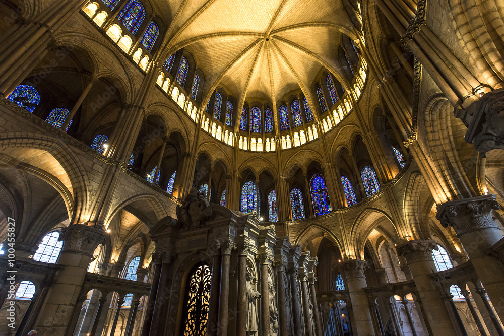 interiors and details of Saint-Remi basilica, Reims, France