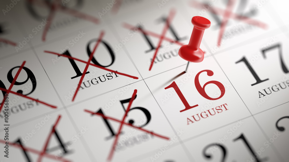 August 16 written on a calendar to remind you an important appoi - obrazy, fototapety, plakaty 