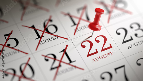 August 22 written on a calendar to remind you an important appoi