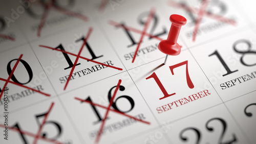 September 17 written on a calendar to remind you an important ap