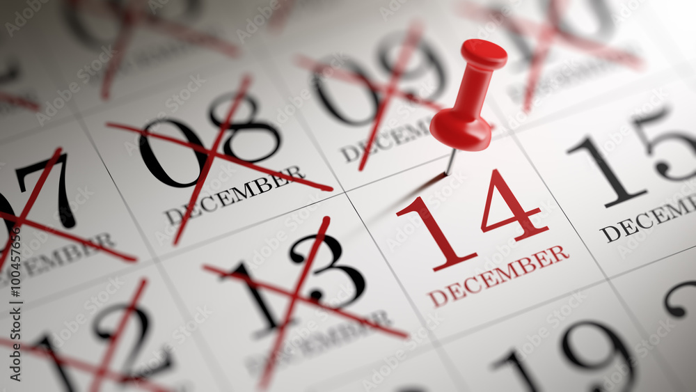 December 14 written on a calendar to remind you an important app December 14 written on a calendar to remind you an important app