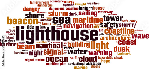 Lighthouse word cloud concept. Vector illustration