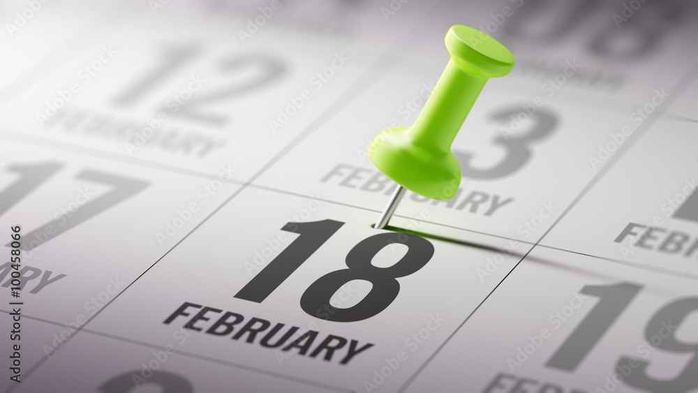 February 18 written on a calendar to remind you an important app February 18 written on a calendar to remind you an important app