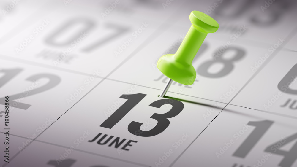 June 13 written on a calendar to remind you an important appoint June 13 written on a calendar to remind you an important appoint