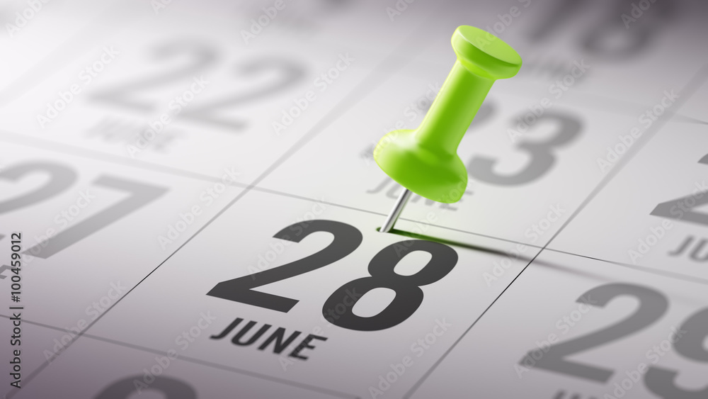 June 28 written on a calendar to remind you an important appoint June 28 written on a calendar to remind you an important appoint