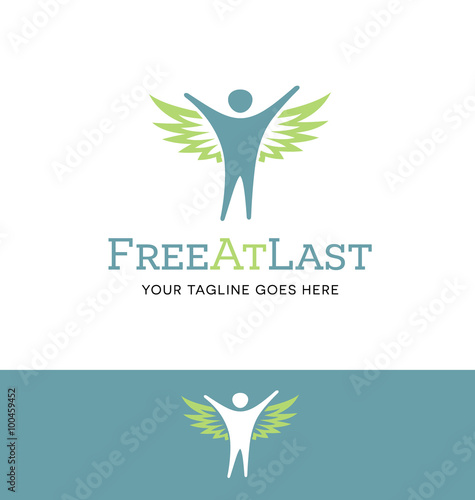 logo of a joyful figure with wings for business, organization or website