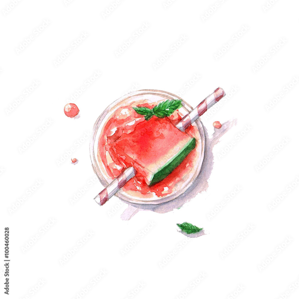 Φωτογραφία Watercolor Food Painting - Watermelon Cocktail