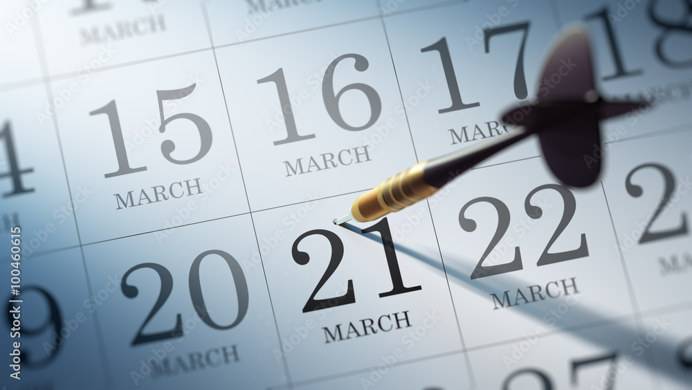 March 21 written on a calendar to remind you an important appoin March 21 written on a calendar to remind you an important appoin