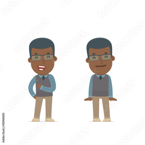 Funny Character African American Teacher in confident and shy po