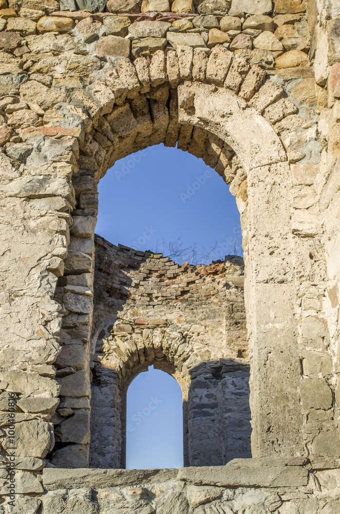 Windows of ruined small church, Bulgaria