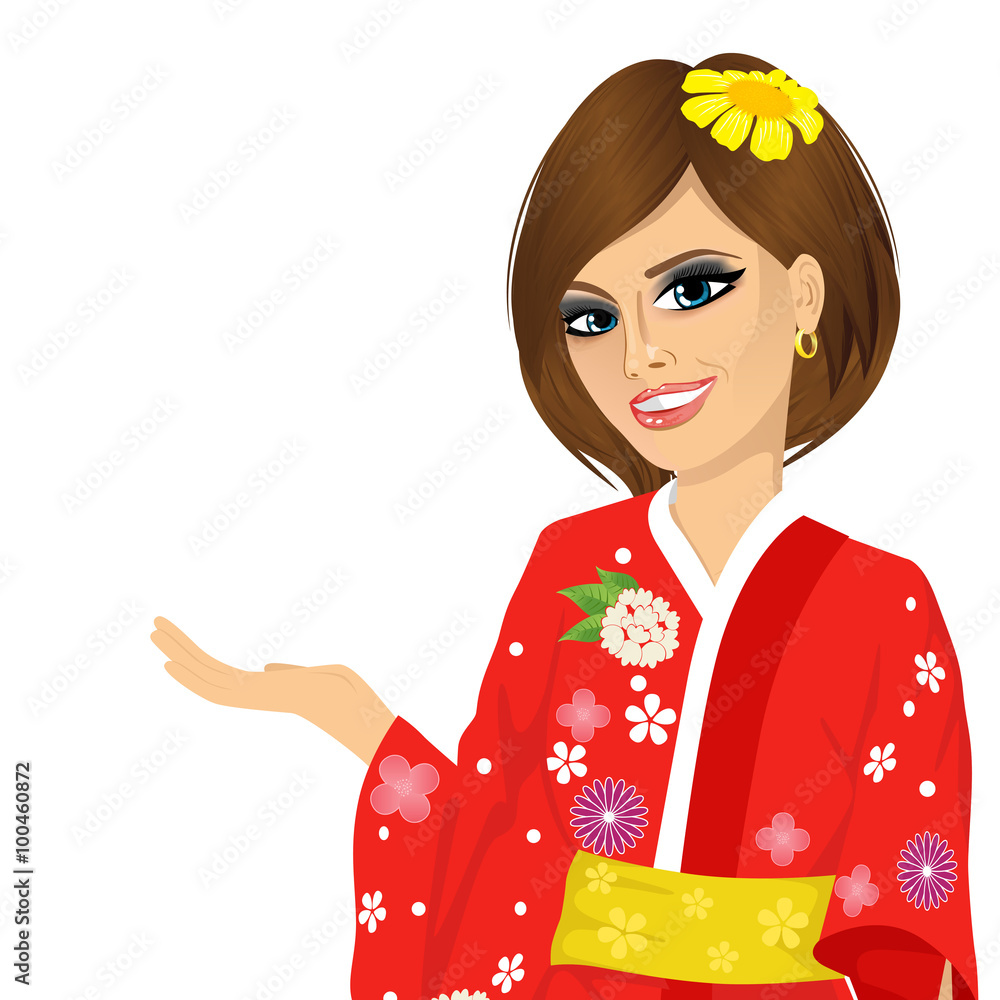 attractive asian japanese woman in red kimono holding something attractive asian japanese woman in red kimono holding something