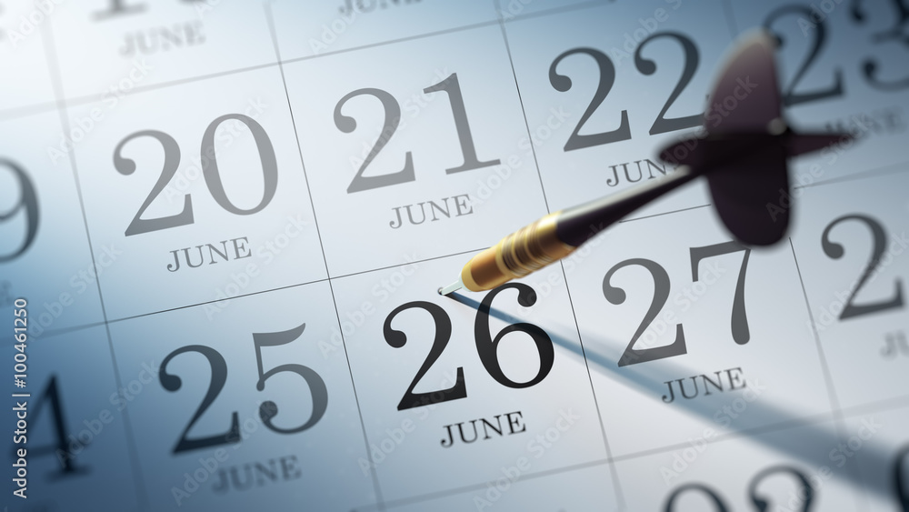 June 26 written on a calendar to remind you an important appoint June 26 written on a calendar to remind you an important appoint