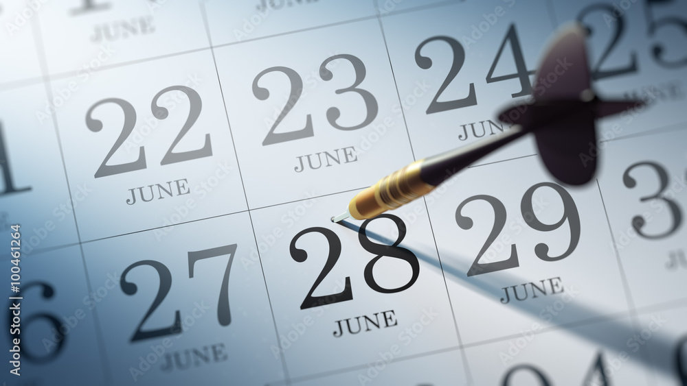 June 28 written on a calendar to remind you an important appoint June 28 written on a calendar to remind you an important appoint
