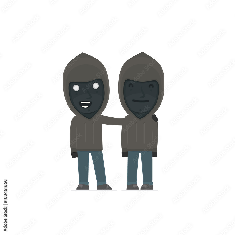Joyful Character Anonymous Hackers and his best friend standing Joyful Character Anonymous Hackers and his best friend standing
